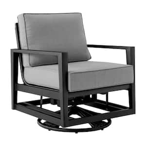 Cayman Black Aluminum Outdoor Swivel Glider Chair with Dark Grey Removable Cushions