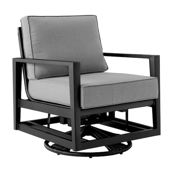 Armen Living Cayman Black Aluminum Outdoor Swivel Glider Chair with Dark Grey Removable Cushions