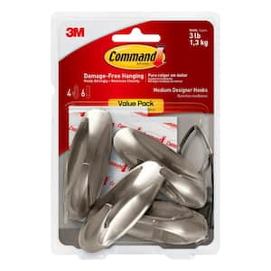 Command Satin Nickel Curtain Rod Hooks, 2 Hooks, 4 Adhesive Strips 