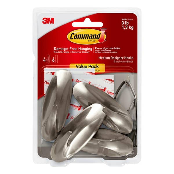 Command 3 lbs. Medium Metallic Designer Hooks, Value Pack, (4-Pack) (4 Hooks,  6 Strips) 17081BN-4ES - The Home Depot