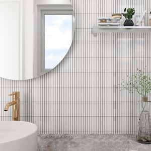 Porcetile Glossy White 11.2 in. x 11.91 in. Stacked Porcelain Mosaic Wall and Floor Tile (9.3 sq. ft./Case)