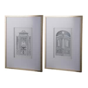 2-Piece Plastic Black Framed Fake Pencil Architectual Wall Art Print 24 in. x 32 in