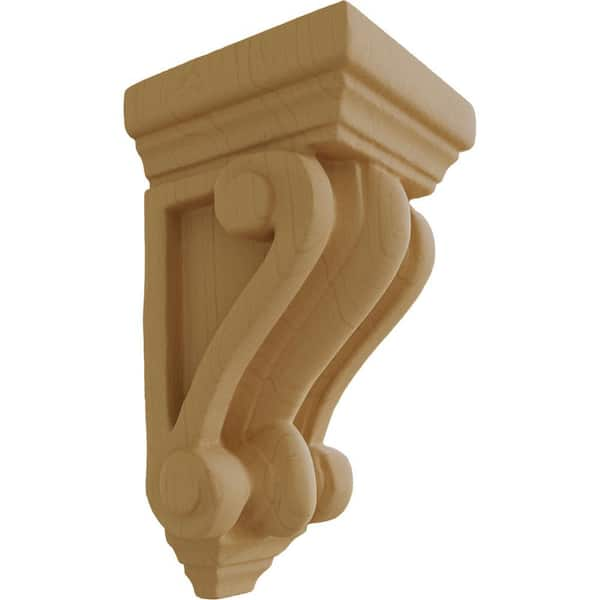 Ekena Millwork 5-1/4 in. x 5-1/4 in. x 9-1/2 in. Unfinished Wood Alder Devon Traditional Wood Corbel