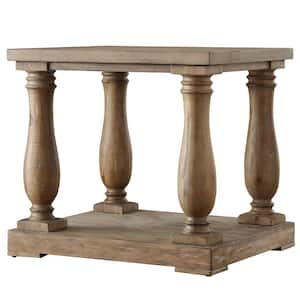 28 in. Light Pine Distressed Natural Baluster Reclaimed Wood End Table