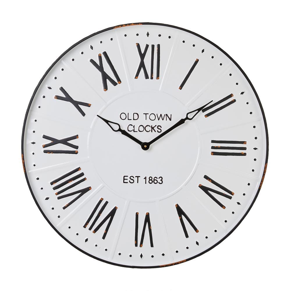 Glitzhome 28.00 in. D White Farmhouse Metal Enamel Wall Clock ...