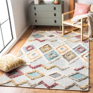 Kenya Grey/Ivory 6 ft. x 9 ft. High-Low Flokati Trellis Chevron Area Rug