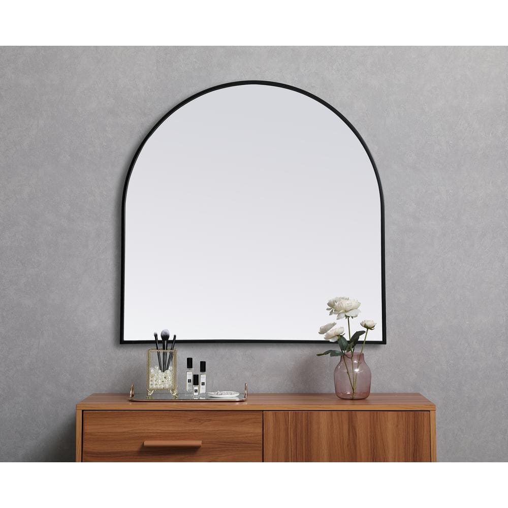 Black Metal Arch Wall Mirror with MDF Backing