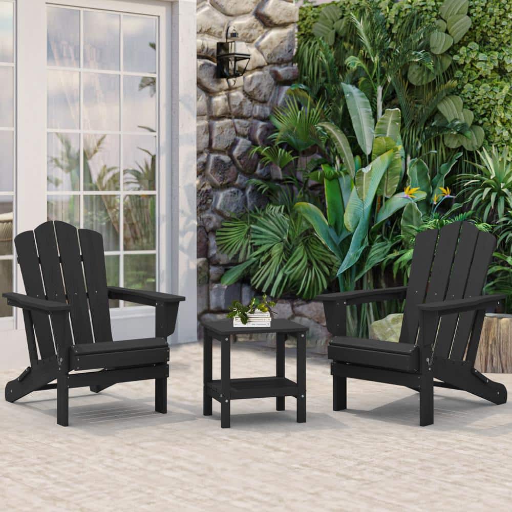 Black Plastic Folding Adirondack Armchair for Outdoor Use