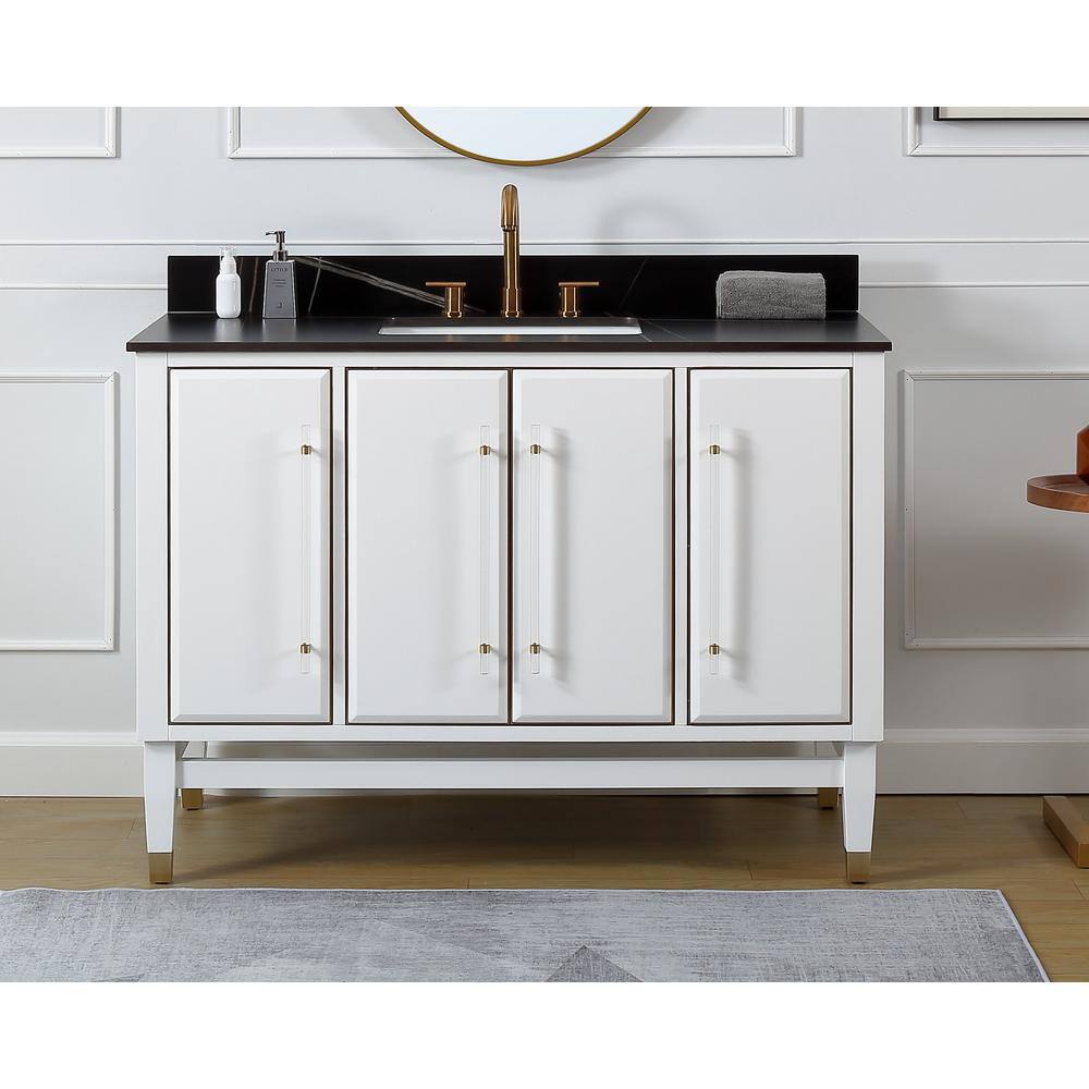 48" White Birch Wood Bathroom Sink Vanity with Black Countertop