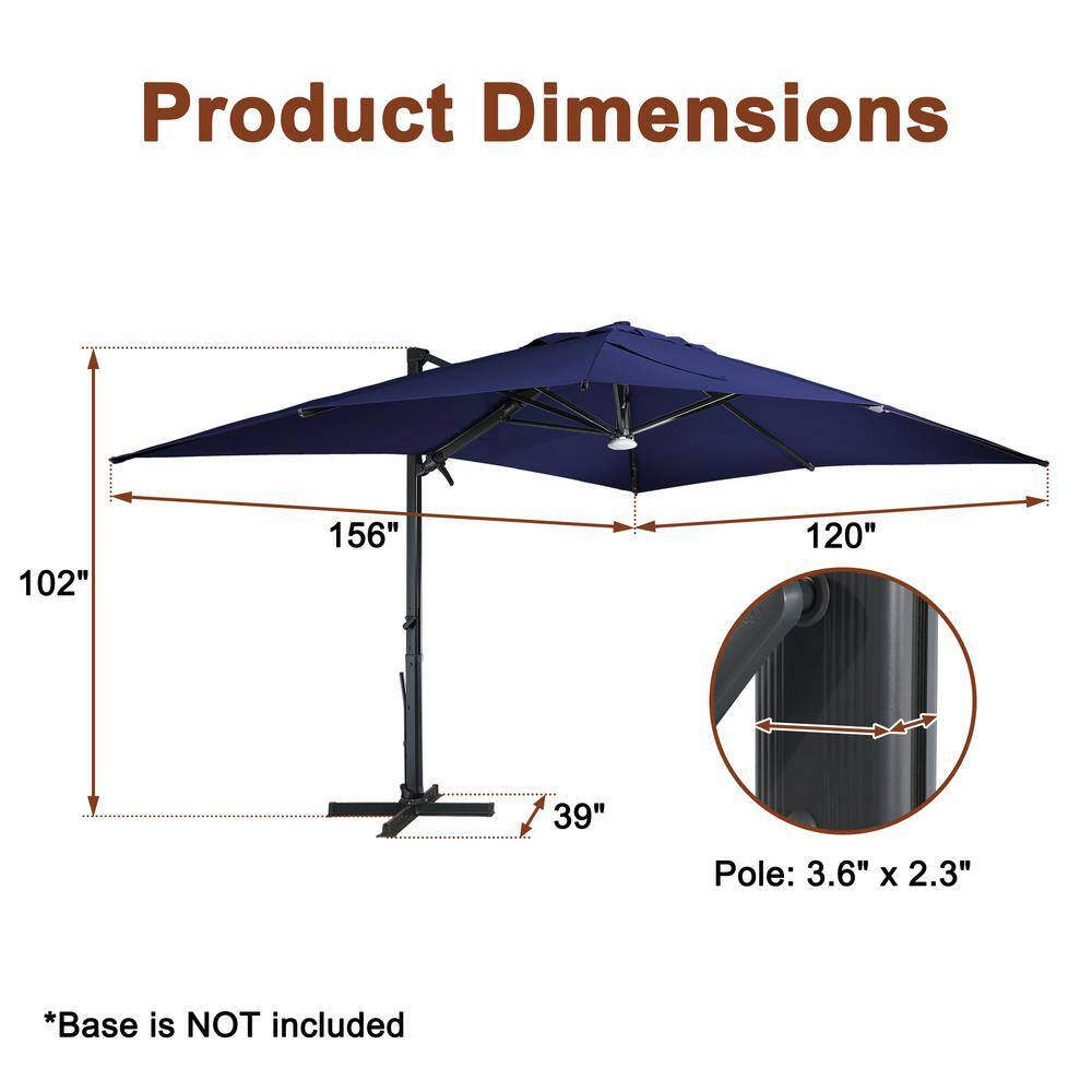 Navy Blue Aluminum Cantilever Patio Umbrella with Lights