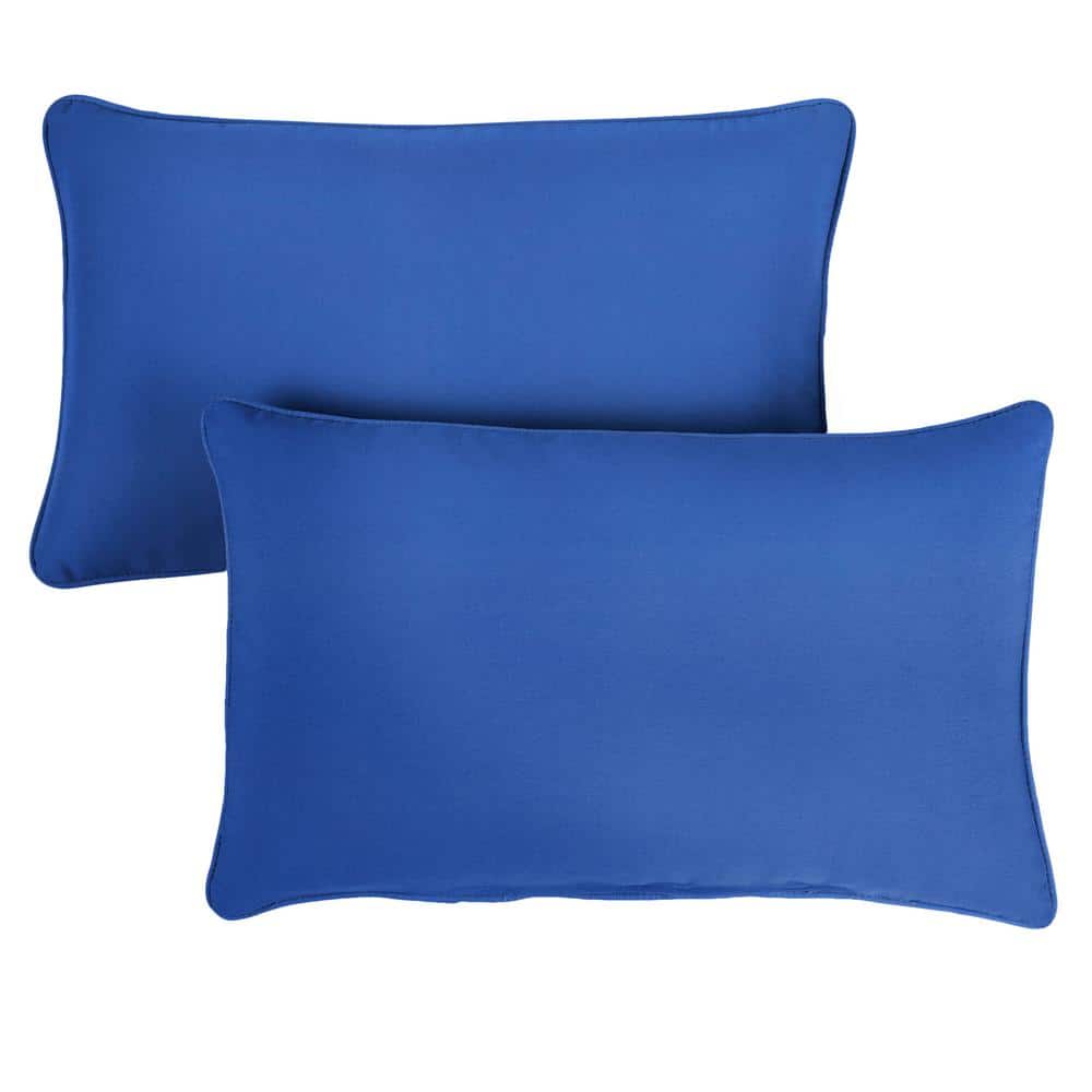Sunbrella Canvas True Blue Rectangular Outdoor Corded Lumbar Pillows (2-Pac