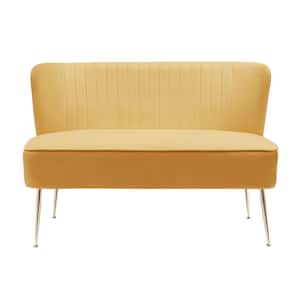 Farrah 46 in. Wide 2-Seater Velvet Upholstered Armless Wingback Loveseat Settee, Mustard