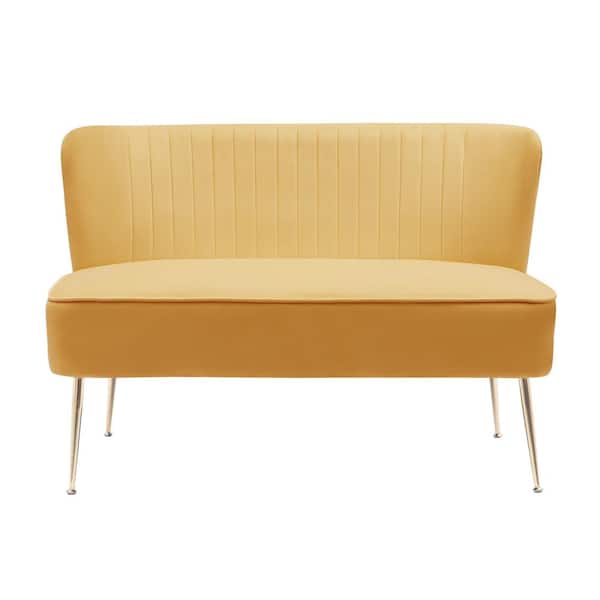 WESTINFURNITURE Farrah 46 in. Wide 2-Seater Velvet Upholstered Armless Wingback Loveseat Settee, Mustard
