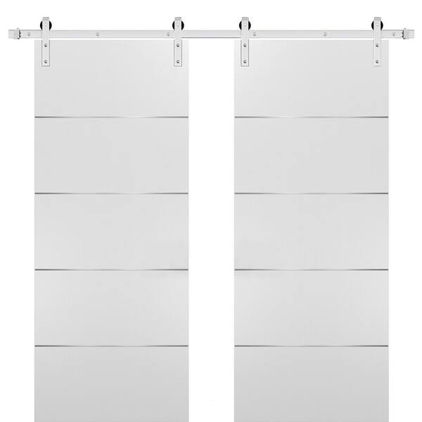 Sartodoors 0020 36 in. x 80 in. Flush White Finished Wood Barn Door Slab with Hardware Kit Stailess