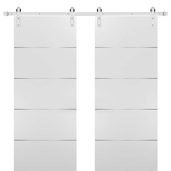 Sartodoors 0020 48 in. x 96 in. Flush White Finished Wood Barn Door Slab with Hardware Kit Stailess