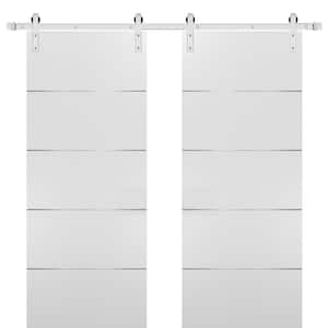 0020 56 in. x 80 in. Flush White Finished Wood Barn Door Slab with Hardware Kit Stailess