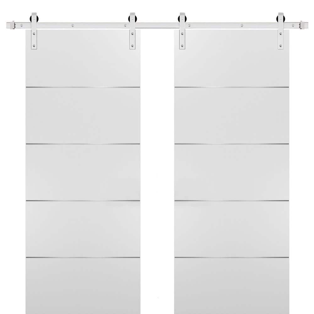 Sartodoors 0020 60 in. x 96 in. Flush White Finished Wood Barn Door Slab  with Hardware Kit Stailess PLANUM0020DB-S-WS-6096 The Home Depot