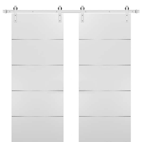 0020 84 in. x 84 in. Flush White Finished Wood Barn Door Slab with Hardware Kit Stailess