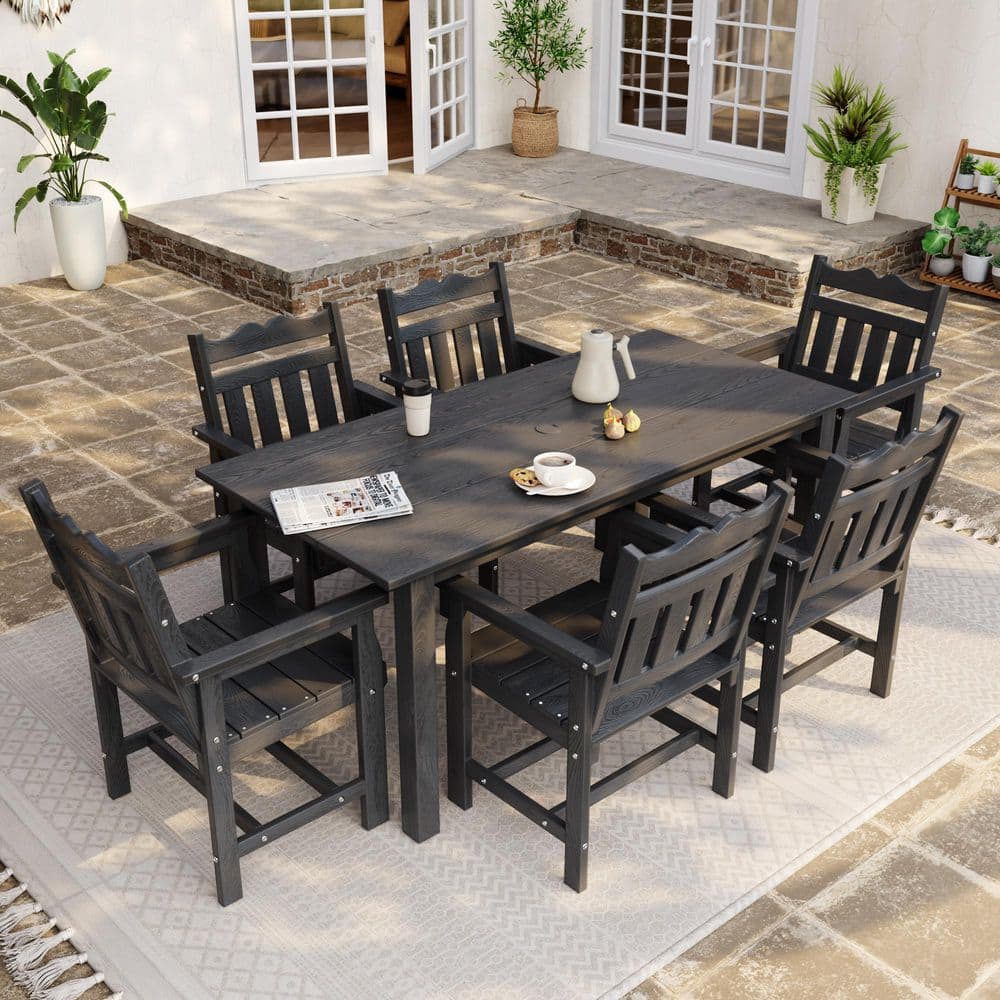Black 7-Piece Wicker Square Outdoor Dining Set price history on PriceWatchPro