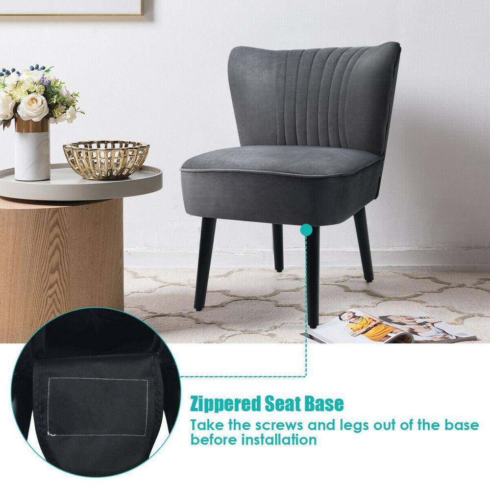 Parsons Gray Velvet Armless Accent Chair with Wood Legs