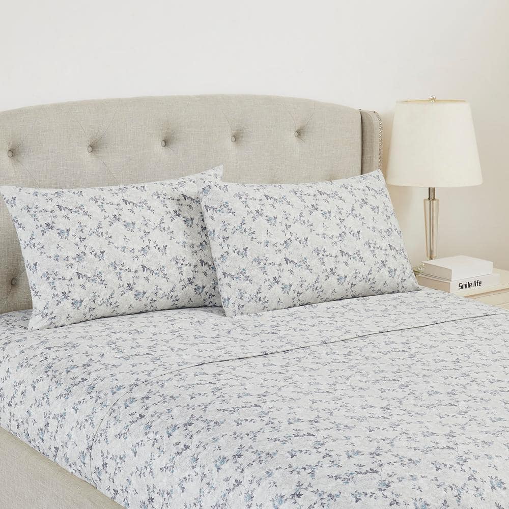Kashmir Rose Blue Floral Microfiber Twin Sheet Set