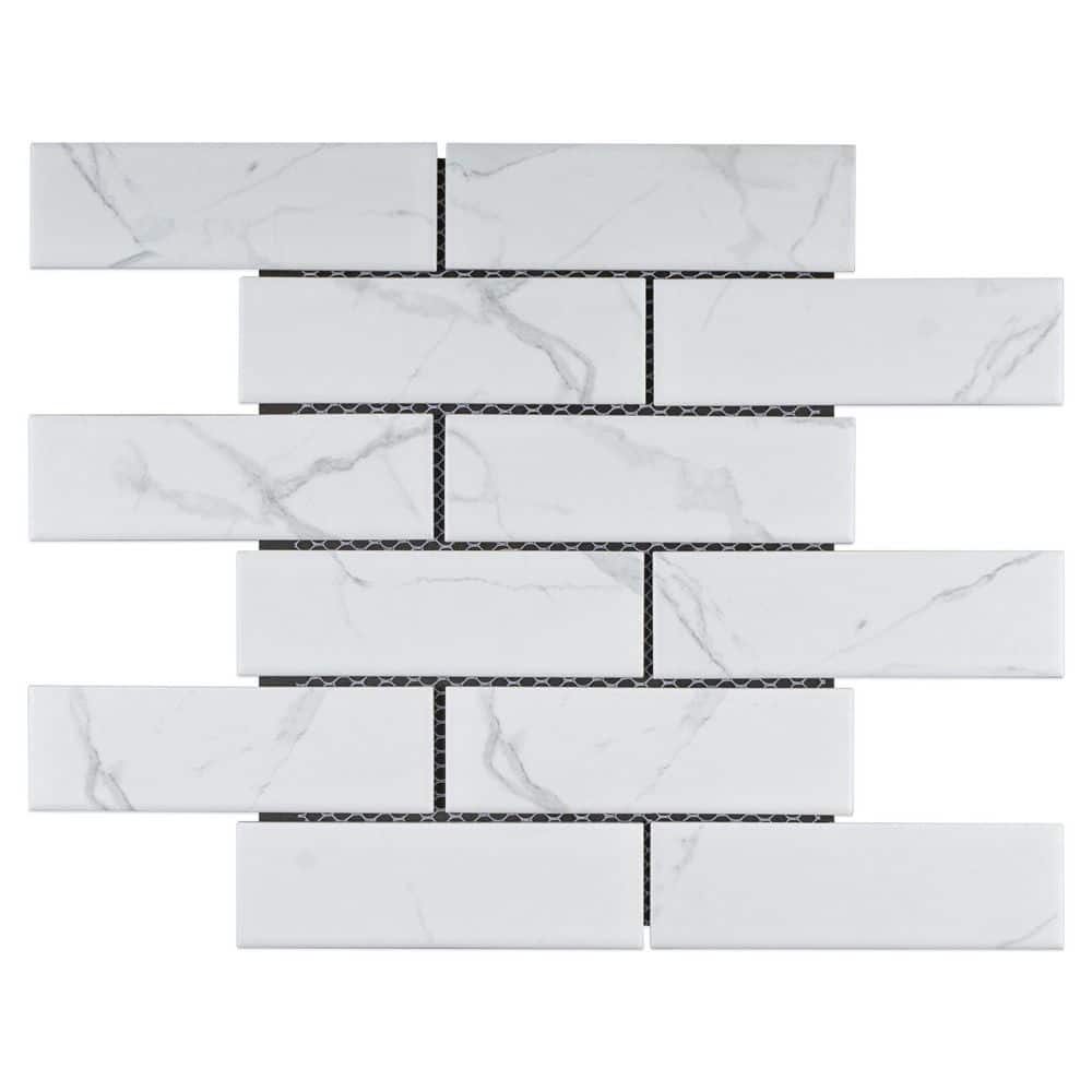 Porcetile White Cararra 11.7 in. x 11.46 in. Brick Joint Matte Porcelain Mosaic Wall and Floor Tile (9.4 sq. ft. /Case) price history on PriceWatchPro