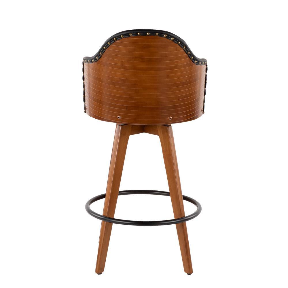 Walnut and Black Swivel Faux Leather Counter Stool