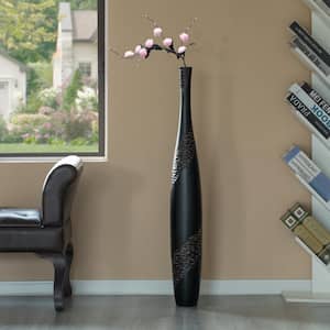 Contemporaray Bottle Shape Decorative Floor Vase, Brown with Cobbled Stone Pattern 42 in.