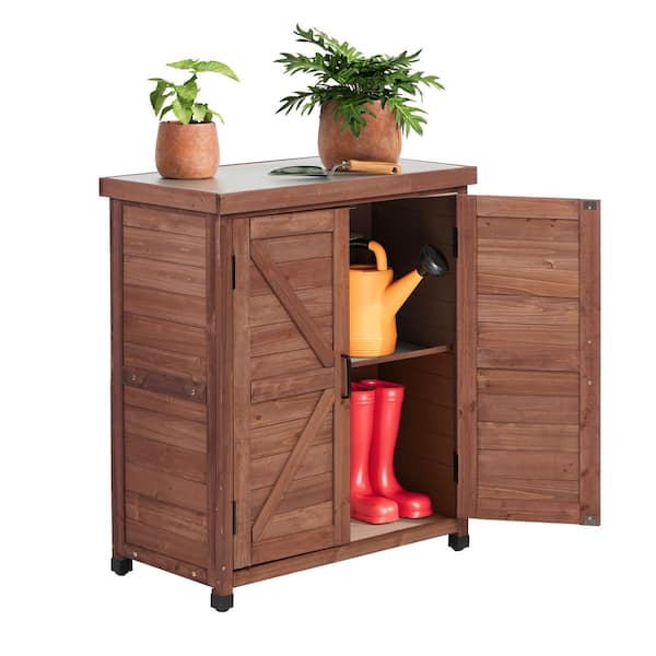 31.5 in. W x 17 in. D x 36 in. H Brown K-Shape Wood Outdoor Storage Cabinet