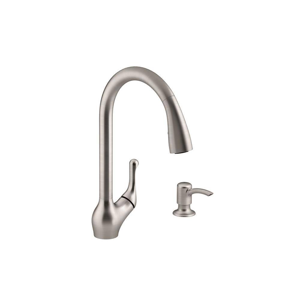 Vibrant Stainless Steel Pull-Down Kitchen Faucet with Soap Dispenser