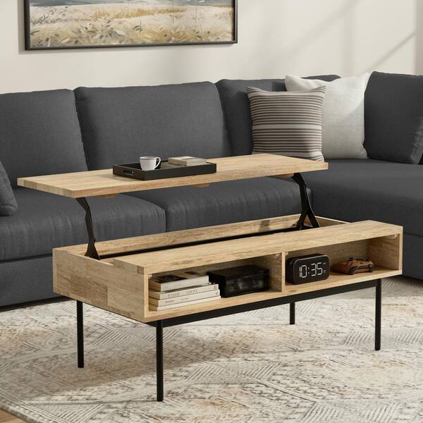 Simpli Home Reeves Solid Mango Wood Lift Top Coffee Table in Natural