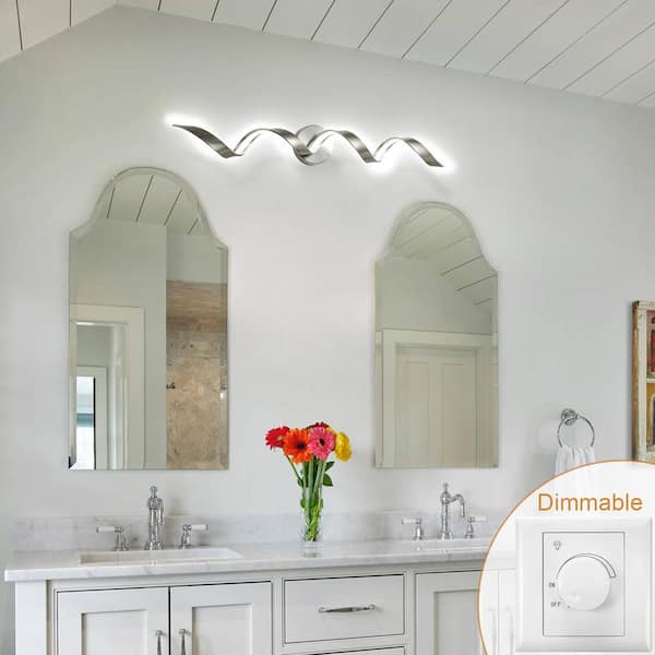 Miron 31.5 in. 1-Light Brushed Nickel Modern LED Vanity Light 20-Watt 6000K Spiral Design Wall Light Fixture