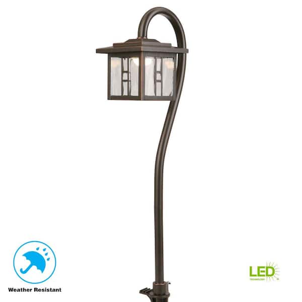 Hampton Bay Melbourne 10-Watt Equivalent Low-Voltage Oil-Rubbed Bronze Integrated LED Outdoor Landscape Tiffany Style Path Light
