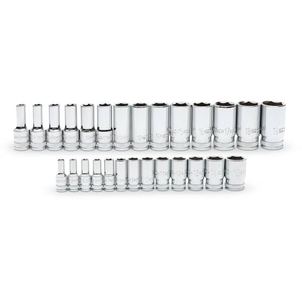 GEARWRENCH 1/4 in. and 3/8 in. Drive 6 Point Mid Length Metric Socket Set (27-Piece)