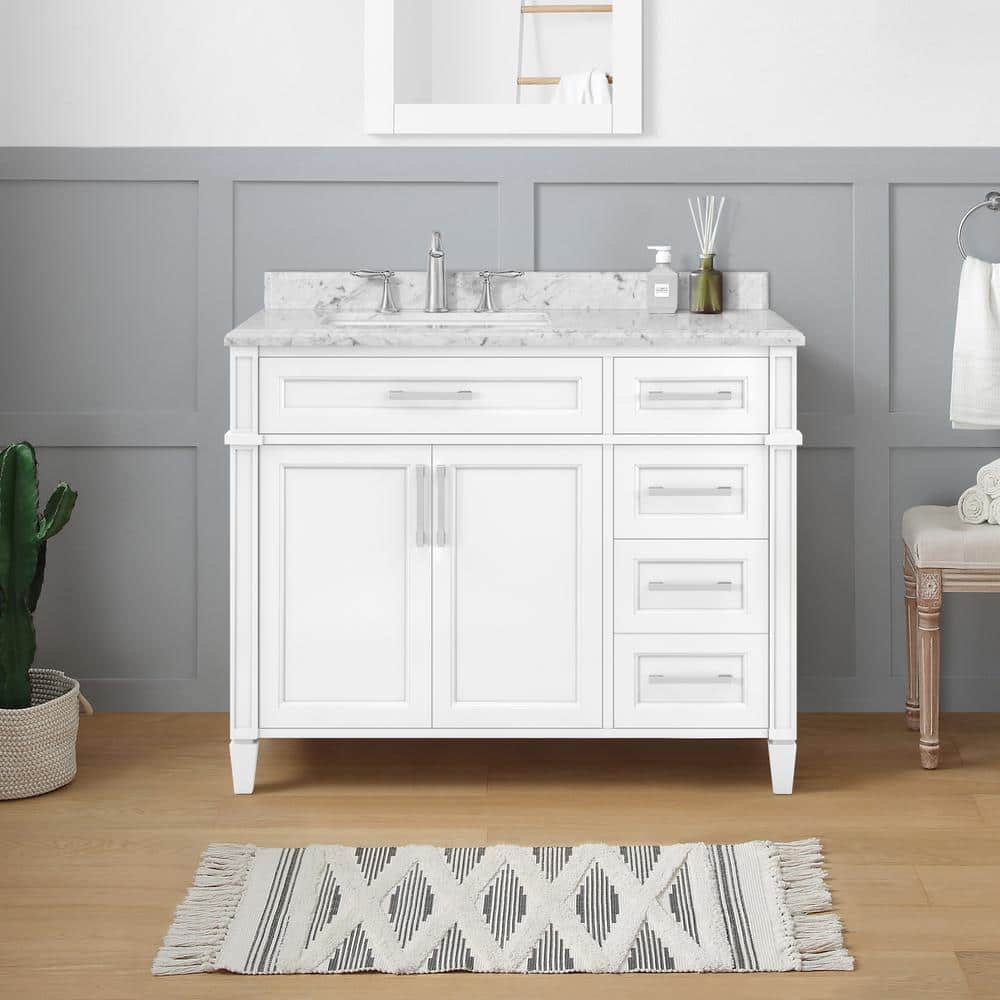 Home Decorators Collection Caville 42 in. W x 22 in. D x 34 in. H Single Sink Bath Vanity in White with Carrara Marble Top -  Caville 42W