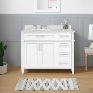 Caville 42 in. W x 22 in. D x 34 in. H Single Sink Bath Vanity in White with Carrara Marble Top