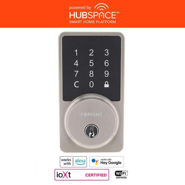 Defiant Square Satin Nickel Electronic Single Cylinder Deadbolt Wi-Fi Enabled Powered by Hubspace