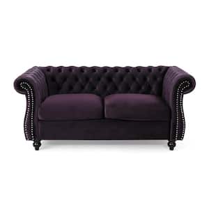 Somerville 61.8 in. Blackberry Tufted Polyester 2-Seater Chesterfield Loveseat with Nailheads