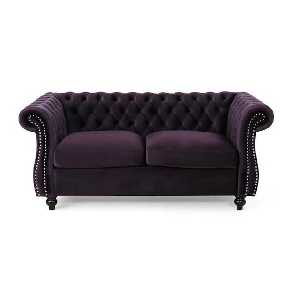 Noble House Somerville 61.8 in. Blackberry Tufted Polyester 2-Seater Chesterfield Loveseat with Nailheads