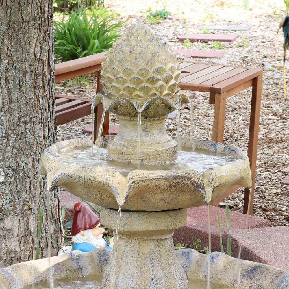 Earth Finish Solar Powered 2-Tier Outdoor Fountain with LED Light