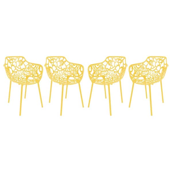 Leisuremod Devon Modern Outdoor Patio Yellow Stackable Aluminum Outdoor Dining Chair (Set of 2)