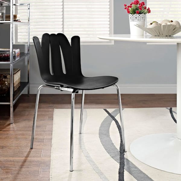 MODWAY Flare Modern Molded Plastic Dining Side Chair in Black with Chrome Metal Legs