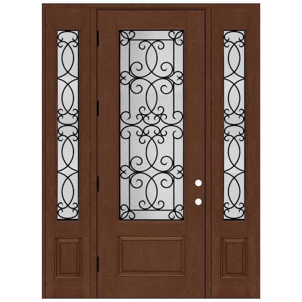 Steves & Sons Regency 64 in. x 96 in. 3/4-Lite Georgian Decorative RHOS Chestnut Mahogany Fiberglass Prehung Front Door Dbl12in.SL