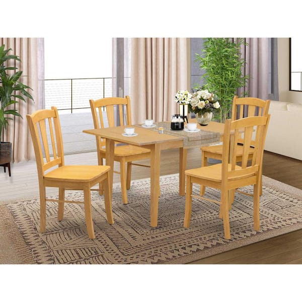 East West Furniture 5 Piece Natural Oak Finish Solid Wood Top Dining Room Set with Butterfly Leaf Seats 4 NFDL5 OAK W 440 HD The Home Depot