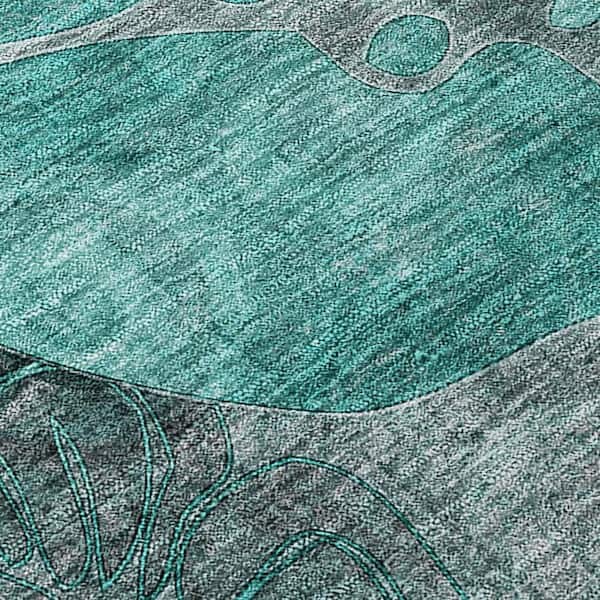 Teal Blue, Black, Gray 9 ft. x 12 ft. Woven Abstract Polyester Rectangle Indoor / Outdoor Area Rug