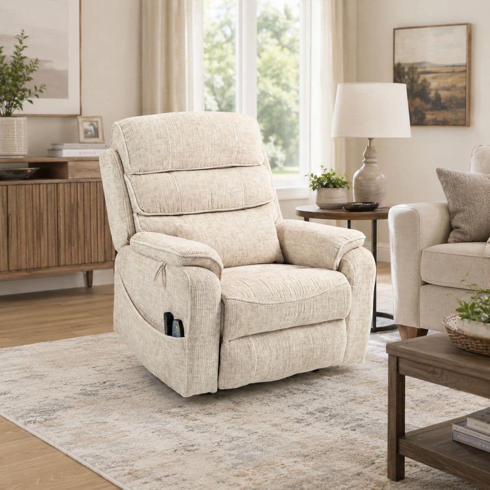 White Velvet Power Lift Recliner with Heating Massage Wireless Charging and Cup Holders price history on PriceWatchPro