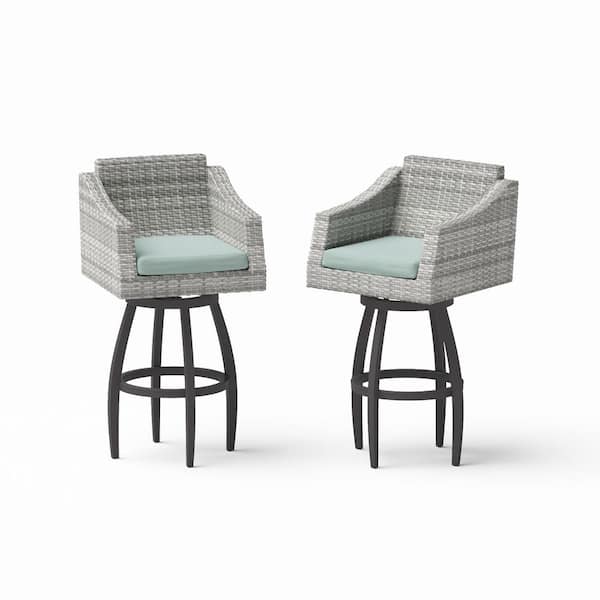 RST BRANDS Cannes All-Weather Wicker Motion Outdoor Barstools with Sunbrella Spa Blue Cushions (2-Pack)