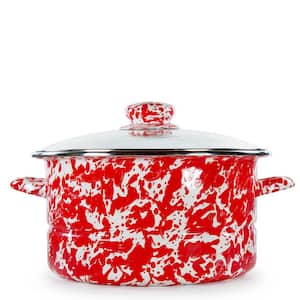 Red Swirl 6 qt. Enamelware Stock Pot with Glass Lid