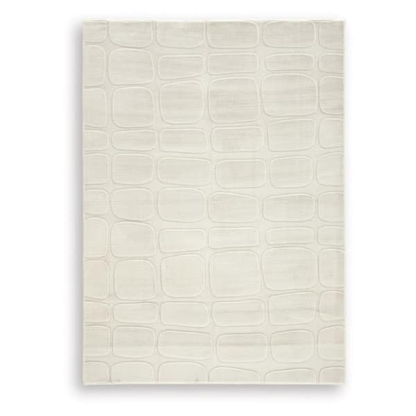 Malvinsboro 5 ft. x  7 ft. White/Light Gray Abstract Washable Area Rug