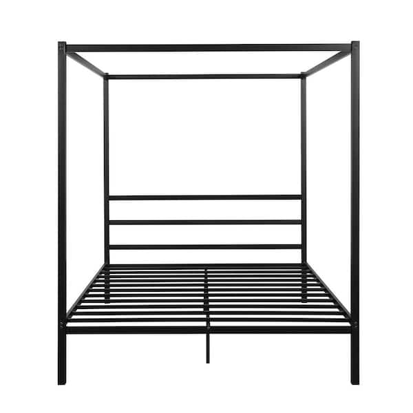 Z-joyee Canopy Black Queen Size Platform Bed with Built-in Headboard